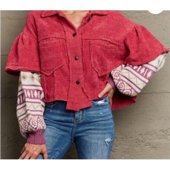 POL Sweaters - POL Pink Corduroy Oversized Relaxed Fit Sweater Bohemian Pink Size L Runs Big